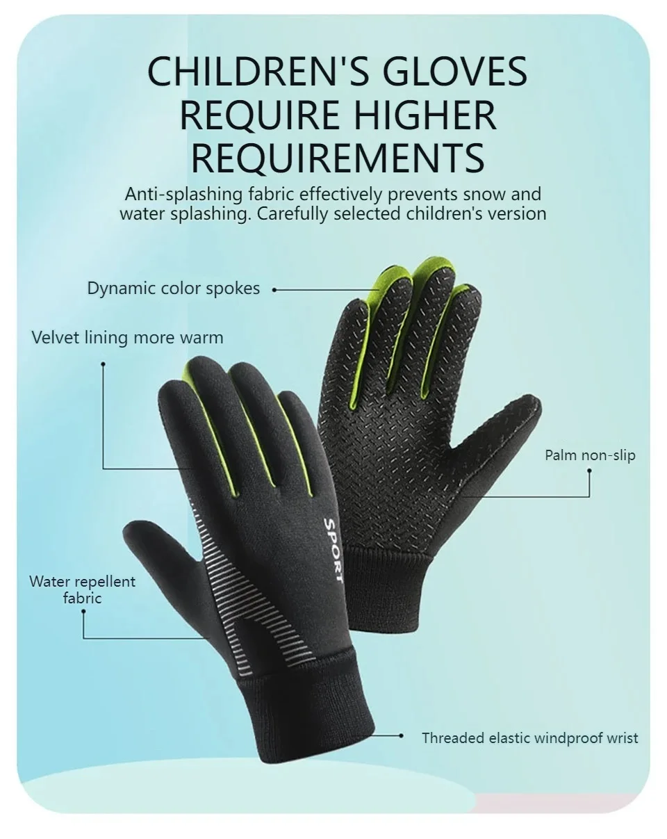 Warme Winter-Reithandschuhe für Kinder, Silikon, rutschfest, wasserdicht, verschleißfest, Vollfinger-elastische Handgelenke für Jungen und Mädchen, winddicht – Detail 2