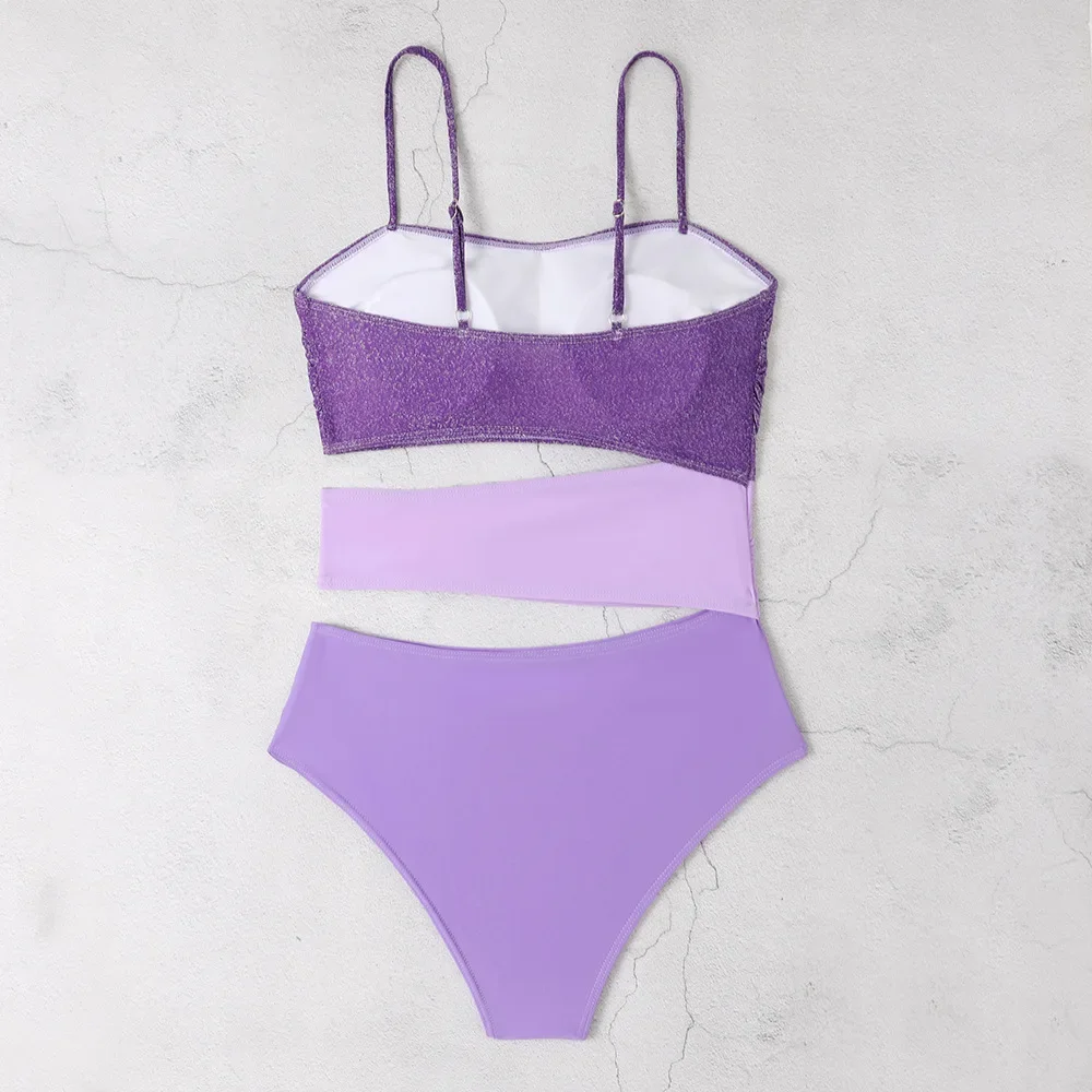 sexy glitter purple gradient swimsuit one piece bikini bodysuit thong Swimwear Biquini conjunto de bikini tankini beachwear