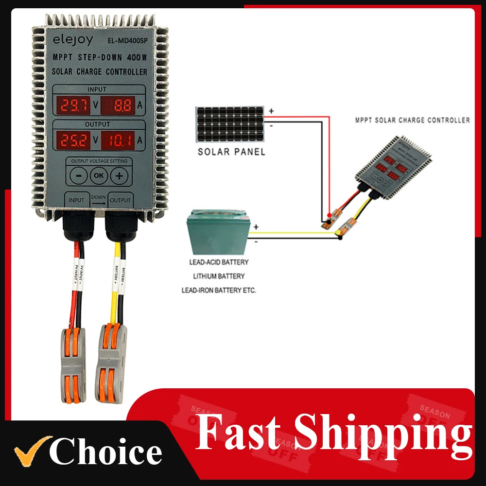 10~30V 400W Step-up MP PT Real-time Tracking Solar Power Supply Battery Recharging Controller LED Display 12V/24V Output Voltage