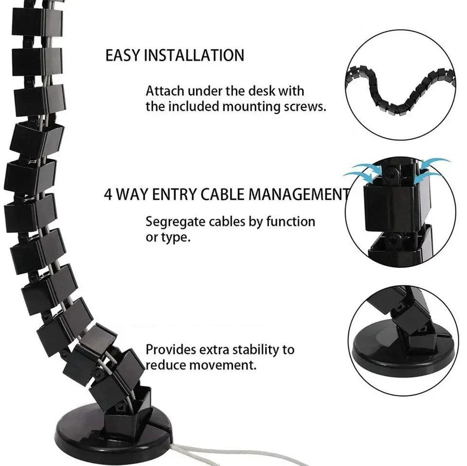 Snake Cable Tray, Wire Spine, 150cm Under Desk, Workstation, Organizador, Gestão