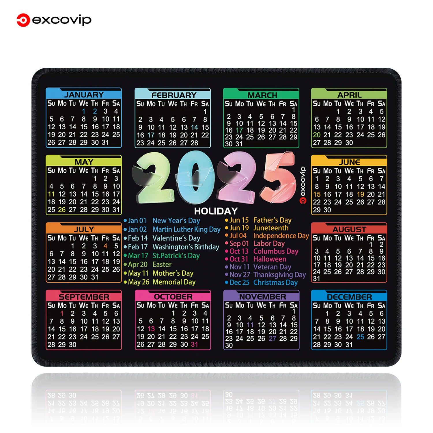 EXCO Calendar Mouse Pad with Stitched Edge Non-Slip Rubber Base Small Office Mousepad for Computer Laptop Home Portable Durable