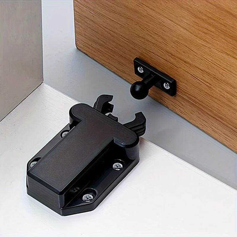 4/8-Piece Push-to-Open Cabinet Door Locks, High Elasticity, Plastic Material with Metal-Finished Hardware, Brown, 55mmx42mm