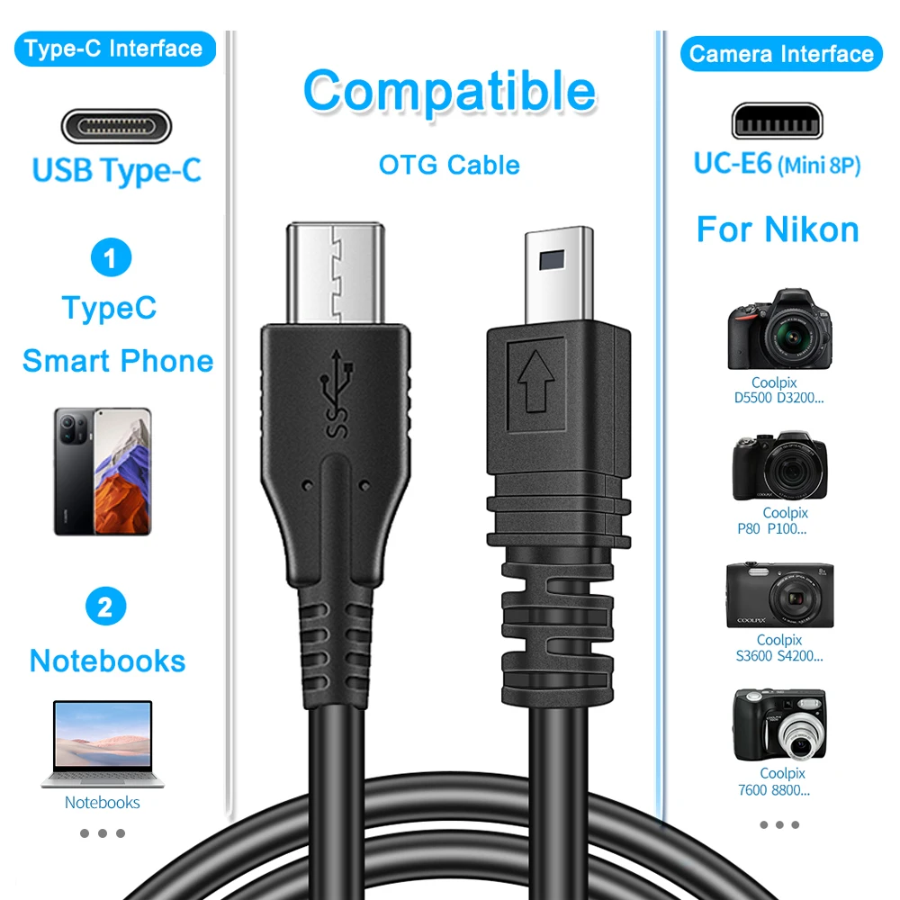 OTG Cable for Type-C to mini8Pin Data Sync & Cable for iOS Phone,USB Camera Adapter Transfer Photo Video to Android mobile phone