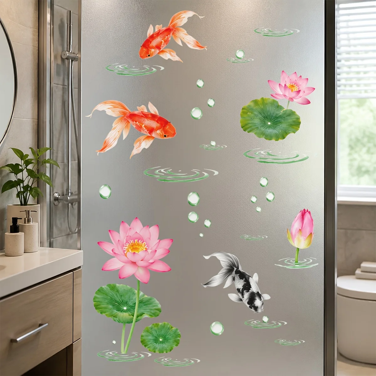 1pc Koi Lotus Window Sticker,suitable for cabinet,glass doors,windows and wall decor,holiday decoration,free for DIY combination