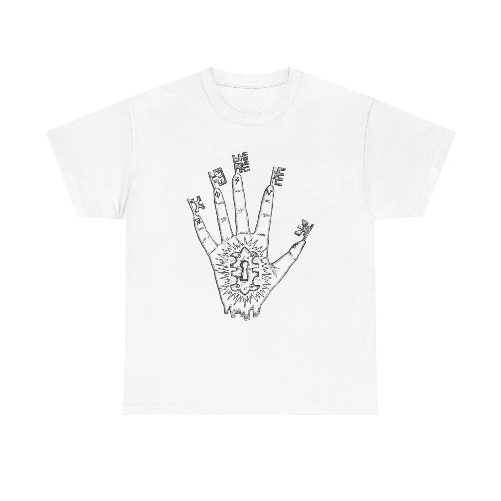 Mystic Hand Symbol Graphic T-Shirt - esoteric occult sign magic key line art