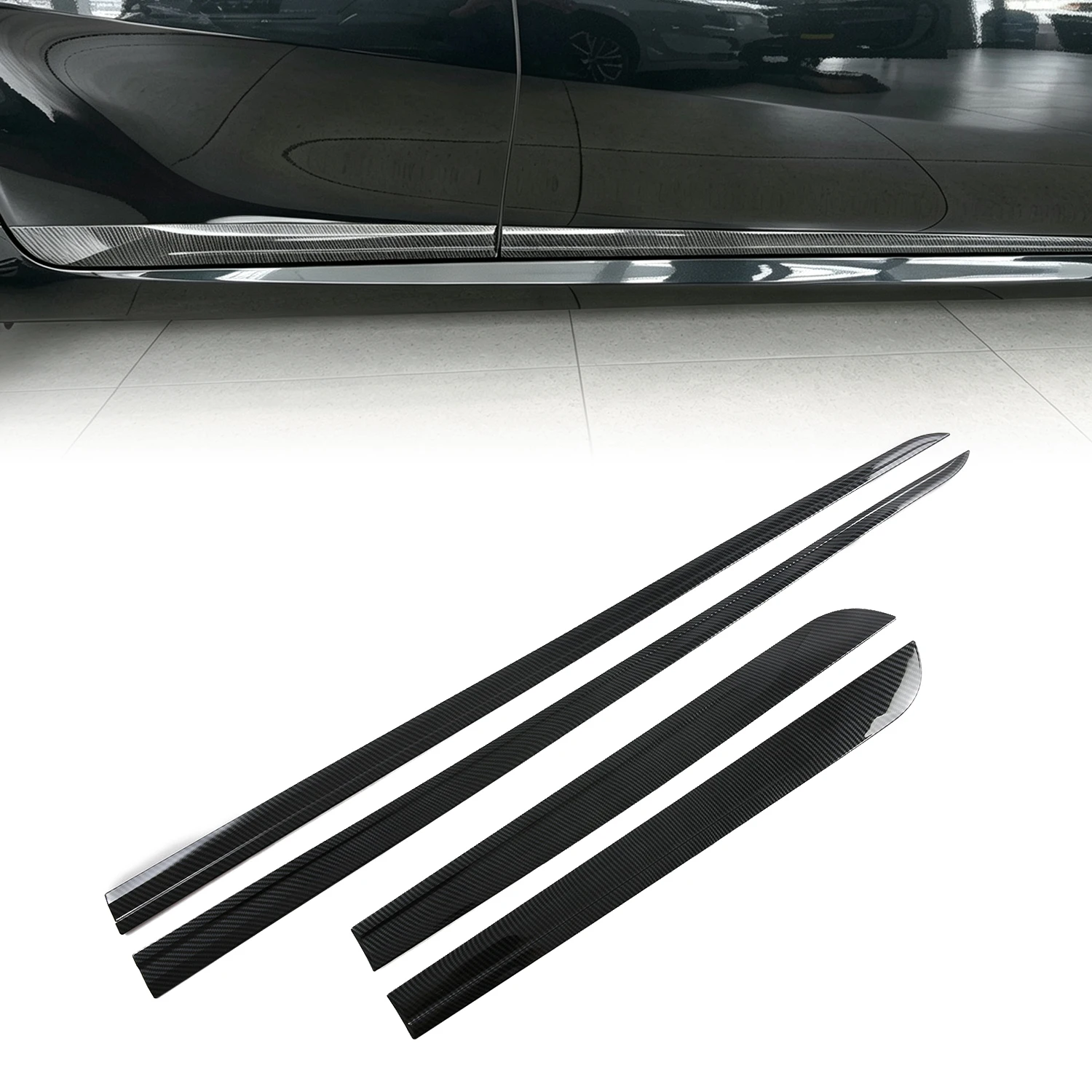 For Toyota Camry 9th Gen. 2025-2026 Car Exterior Side Door Body Skirt Molding Strip Cover Trim Decoration Carbon Fiber Style 4pc