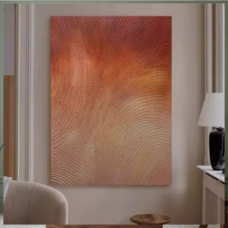 

Hand-painted oil painting orange, three-dimensional texture painting minimalist lines, living room background wall decoration