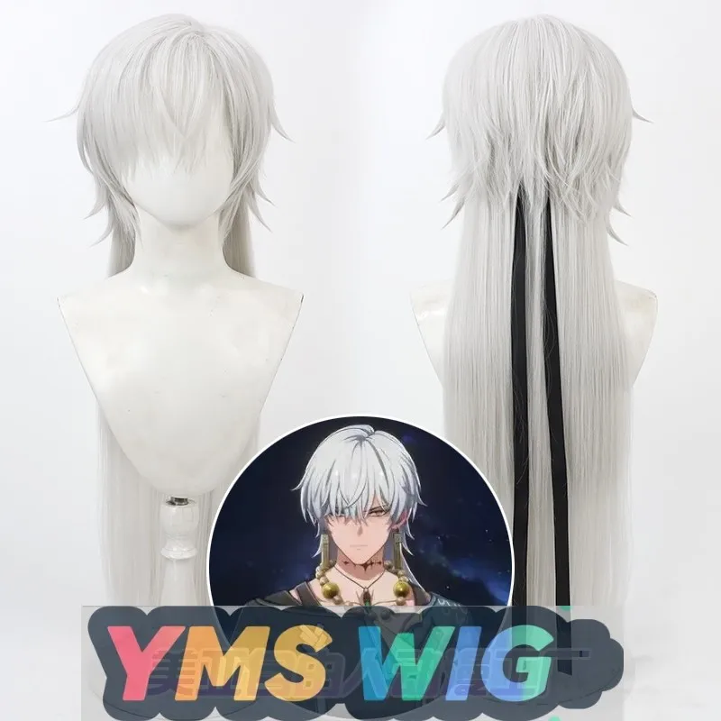 

【YMS WIG】Ming Chao Ge Shu Lin Косплей Парик Серебристо-белый обратный завитый длинный хвост с черной лентой