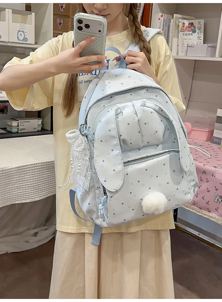 Large capacity school backpack for girls Cherry pink peach rabbitt wavepointcutebackpacksforteengirlsTravelandplaygirlsbackpack