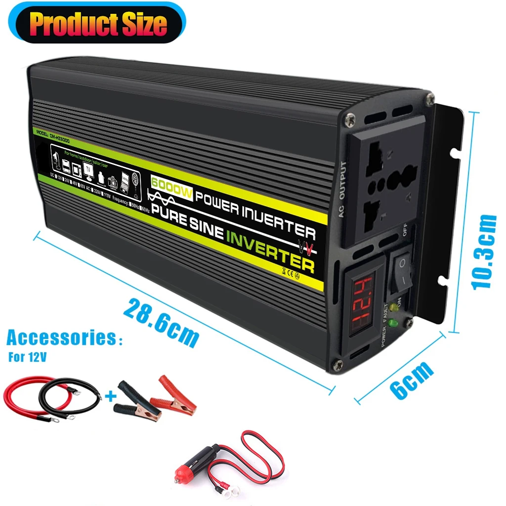 

Pure Sine Wave Inverter 3000W/4000W/6000W DC12V AC220V Voltage Transformer Car Home Outdoor Converter Off Grid Power Inverter