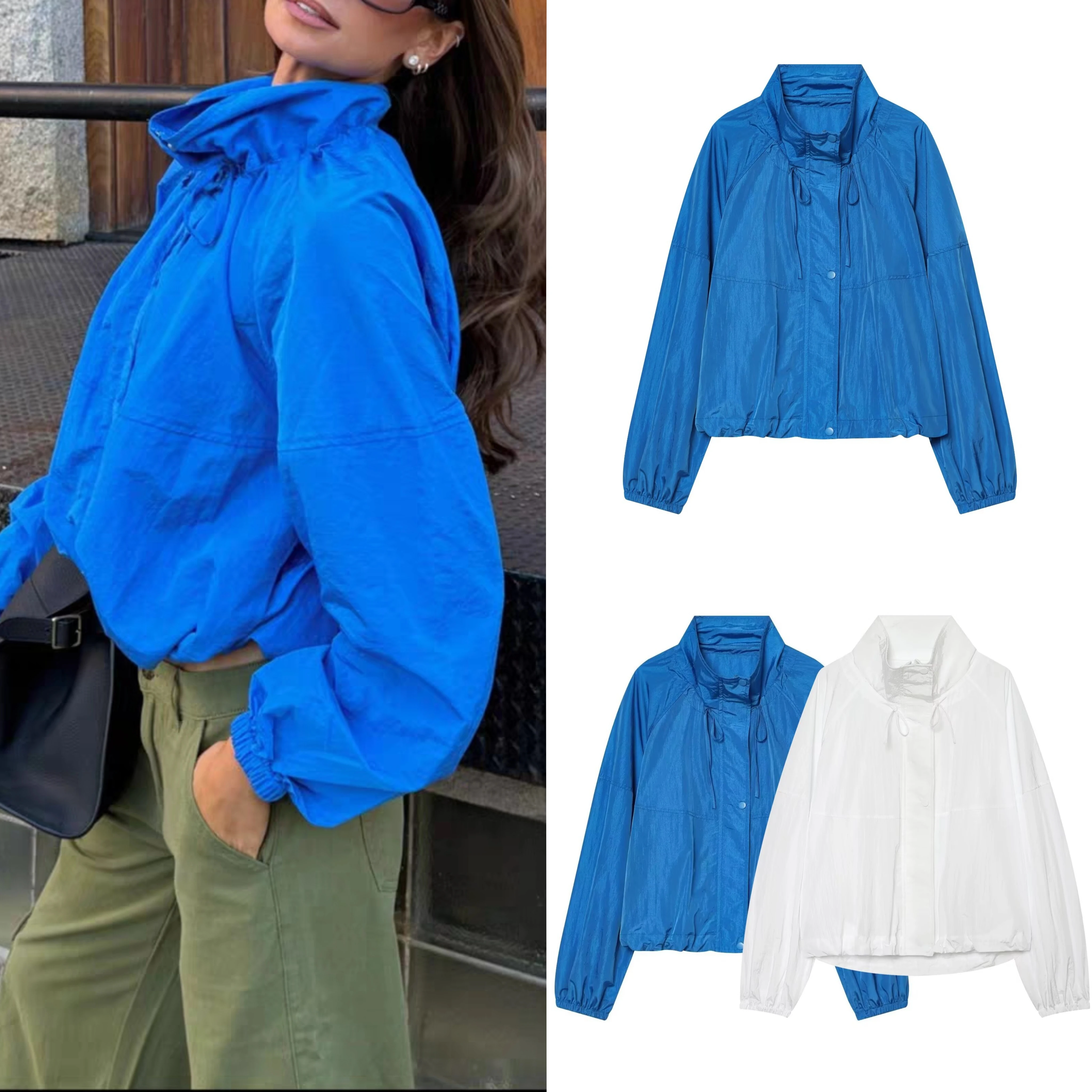 Guobioziy Women's Jacket 2026 Early Autumn New Style Casual Versatile Loose Stand Collar Long Sleeve Pleated Coat