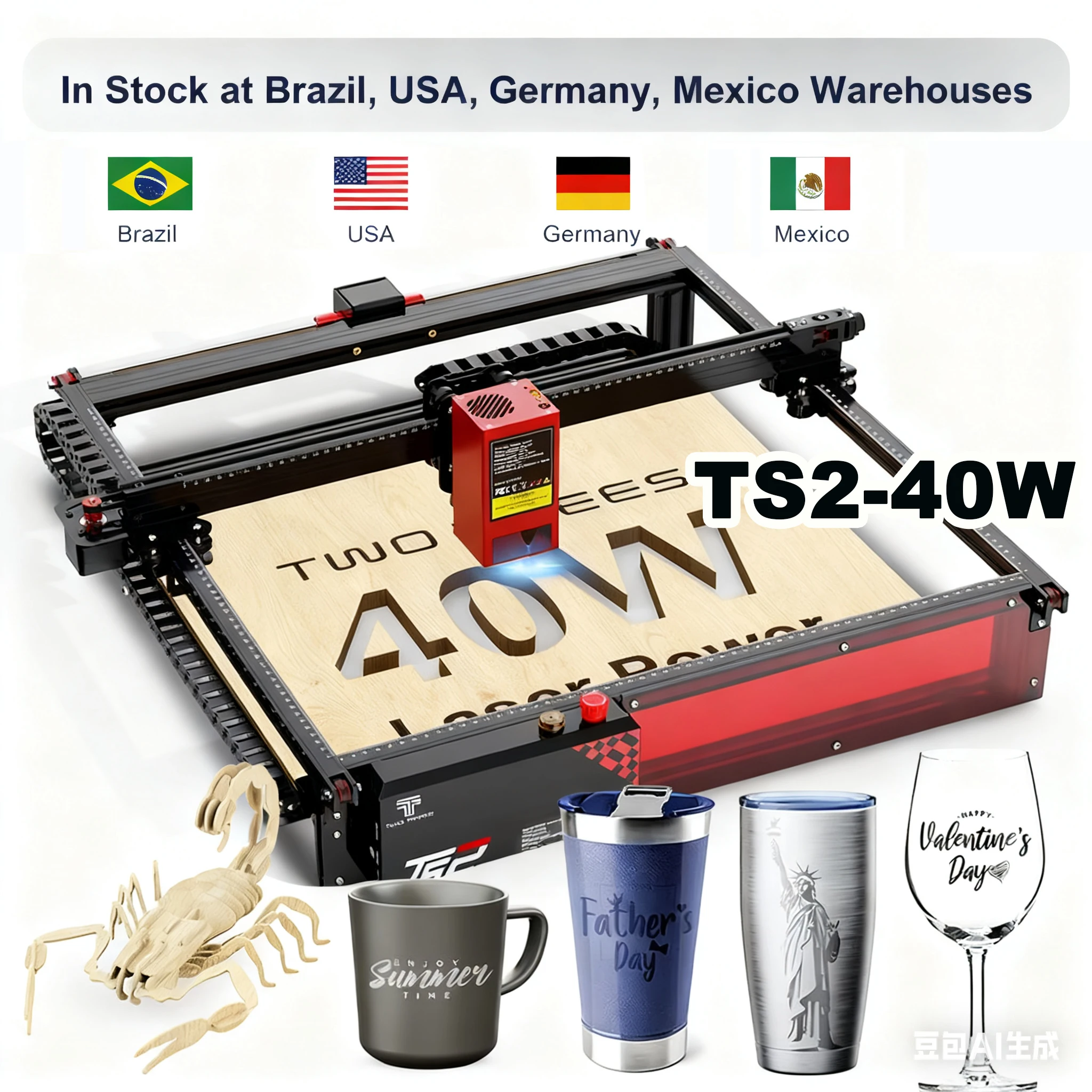 Twotrees TS2-40W Laser Engraver Metal Laser Engraving Machine Laser Cutter Wood 20W to 40W Power One-key Switching