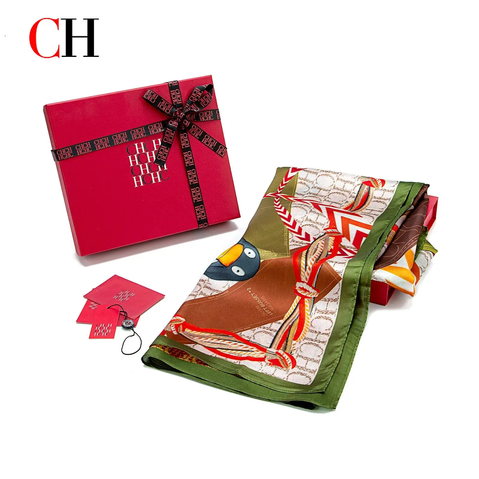 CH Luxurious Iconic Vibrant Pattern Scarf Versatile Styling Gift Box Set For Women Fashion Accessory Premium Holiday Gift