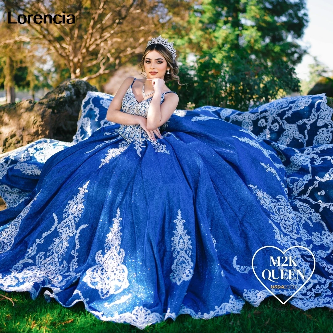 

Сверкающее ярко-синее платье Lorencia для Quinceanera, бальное платье, мексиканское милое платье 16 с бисером, 15 лет, YQD875