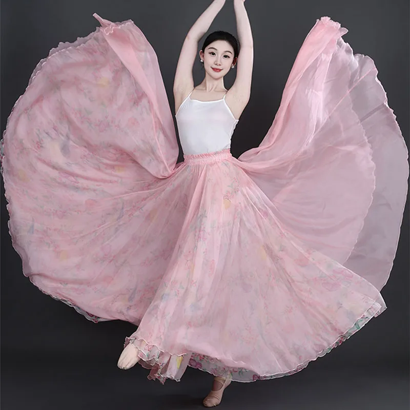 Elegant Chiffon Ballet Skirt 900 Degree Swing for Women Modern Dance Performance Classical Practice Flowing Tutu Style Skirt