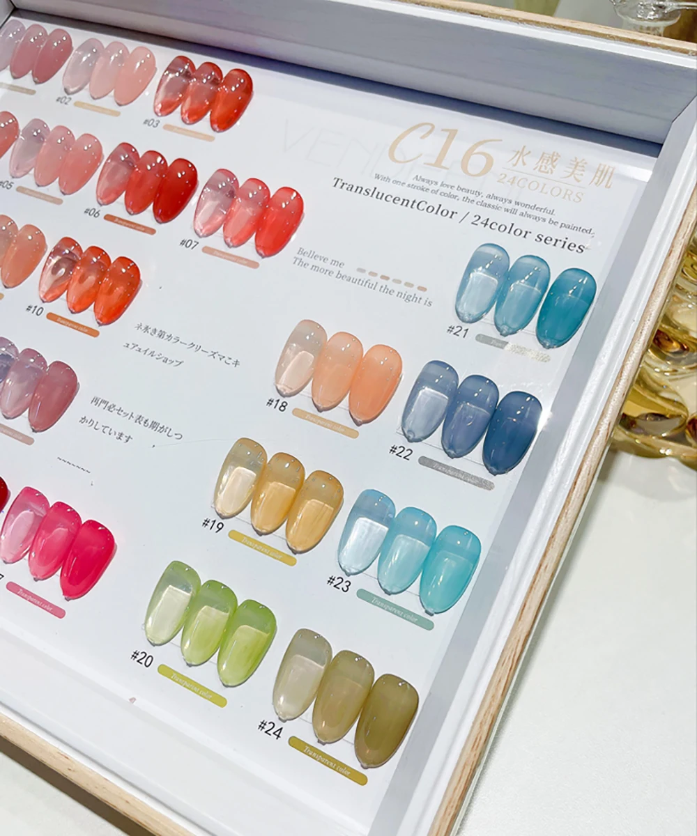 Vendeeni 24 Farben/Set Transparenter Jelly Gel Nagellack UV Soak Off Gel Lack Nude Pink Hautfarben Gel Lack mit Display – Detail 5