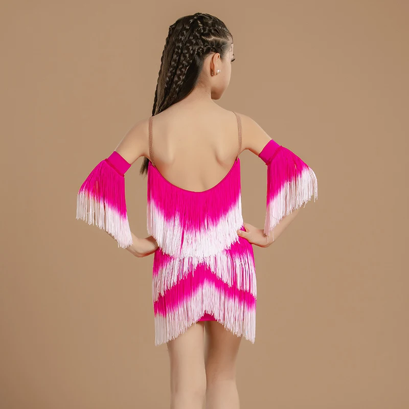 Abito da ballo con frange piene sfumate Ragazze Chacha Ballo latino Nappe Abiti Costume da ballo per bambini SL12316