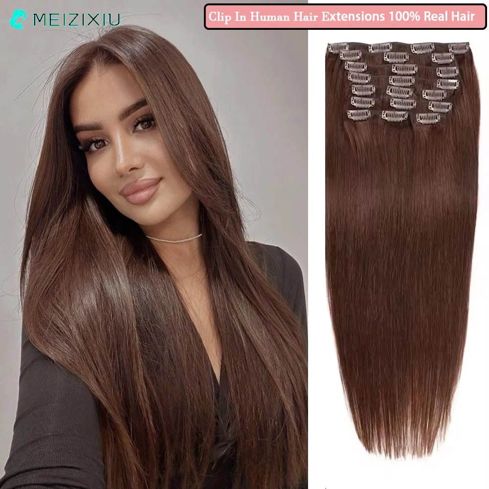 2# Clip In Hair Extensions Double Weft 10Pcs/Lot 160g Remy Real Hair Clip In Human Hair Extensions for Women Add Hair 24 Inch