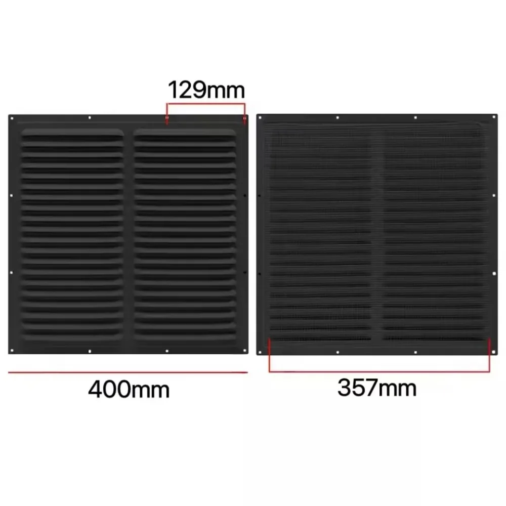 🟫 Rejilla De Ventilación Metálica Negra 400x400 Mm – Con Mosquitera, Para Conductos Y Muebles