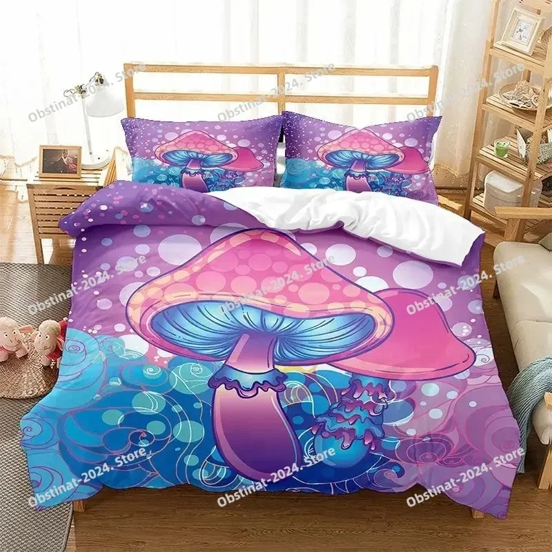 Top Colorful Mushroom Duvet Cover Microfiber Mandala Pattern Bedding Set Soft Pillowcase Bed Bohemian Magic Mushroom Quilt Cover