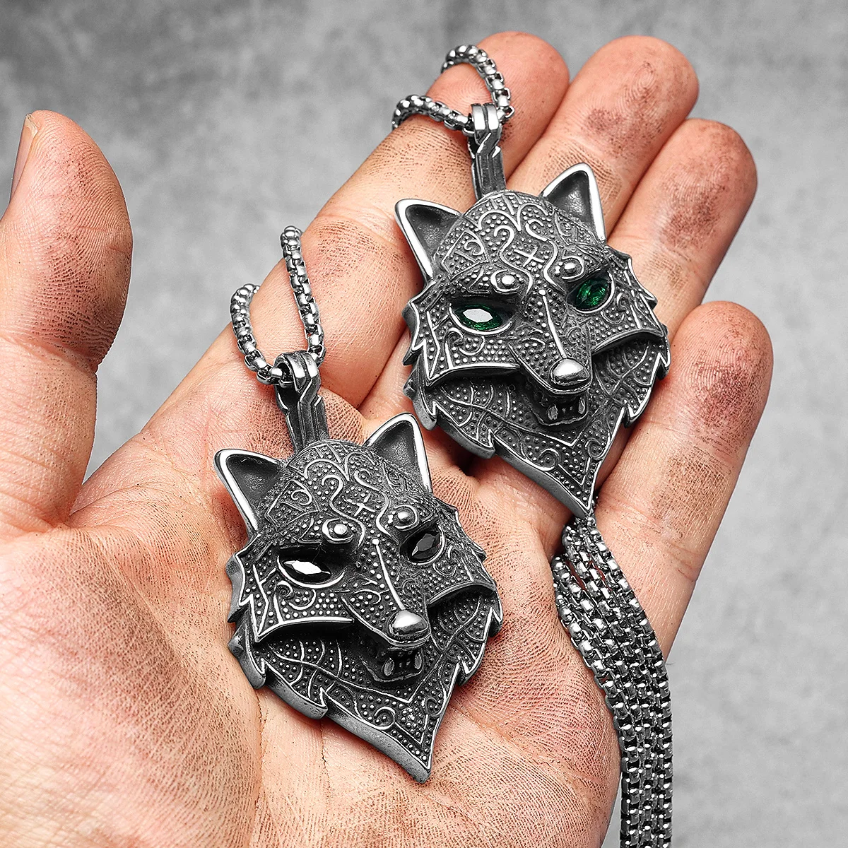 Viking Wolf Gemstone Eye Carving Men Necklaces With Pendant Stainless Steel Jewelry For Male Women Hip Hop Accessories Gifts