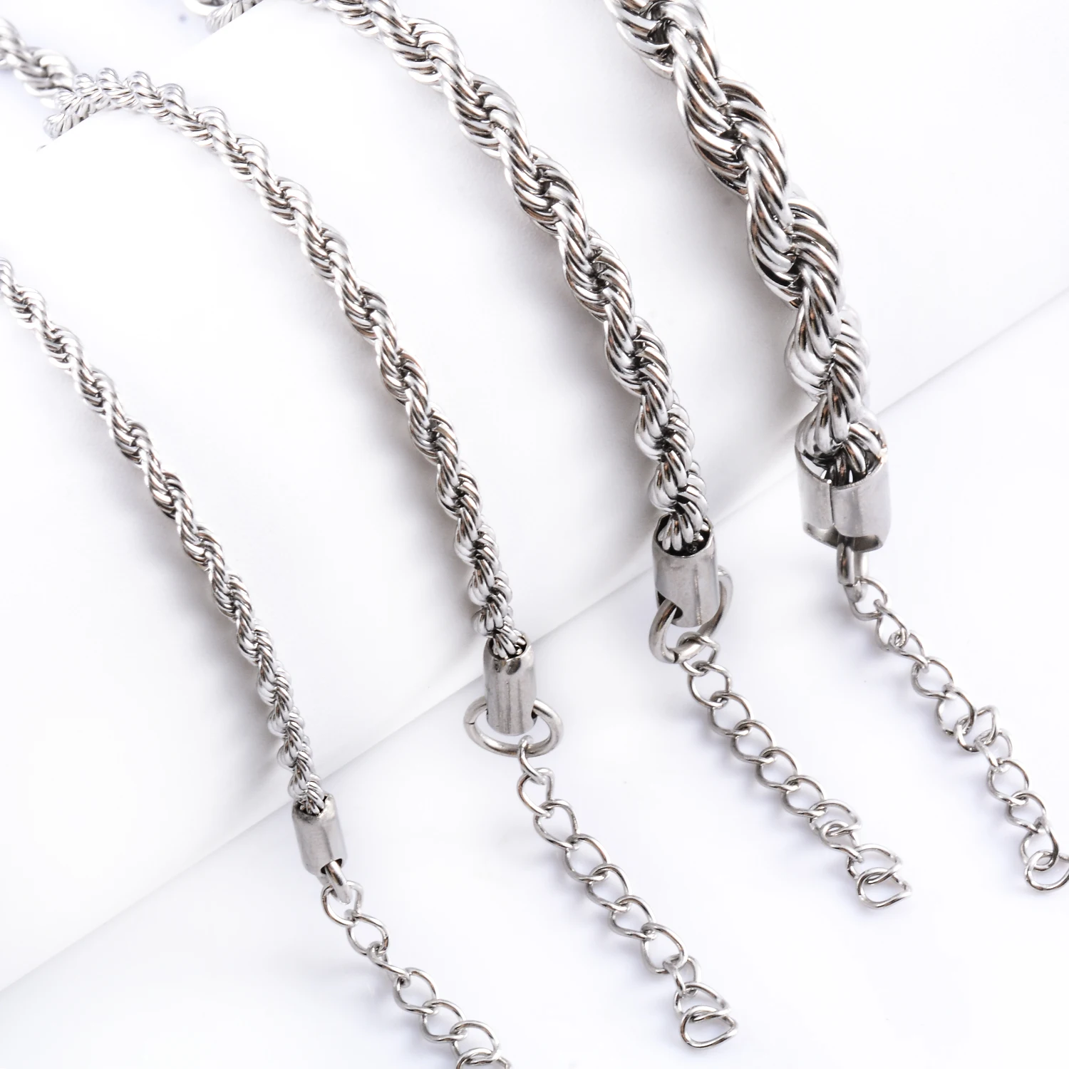 2/3/4/5/6mm Stainless Steel Twisted Rope Chain Silver/Gold Color Bracelet 3cm Extension for Men Women Jewelry Chains