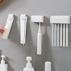 Punch-free Wall-mounted Toothbrush Holder Toothpaste Holder Oothpaste Dispenser Squeezer Organizer Bathroom Accessories