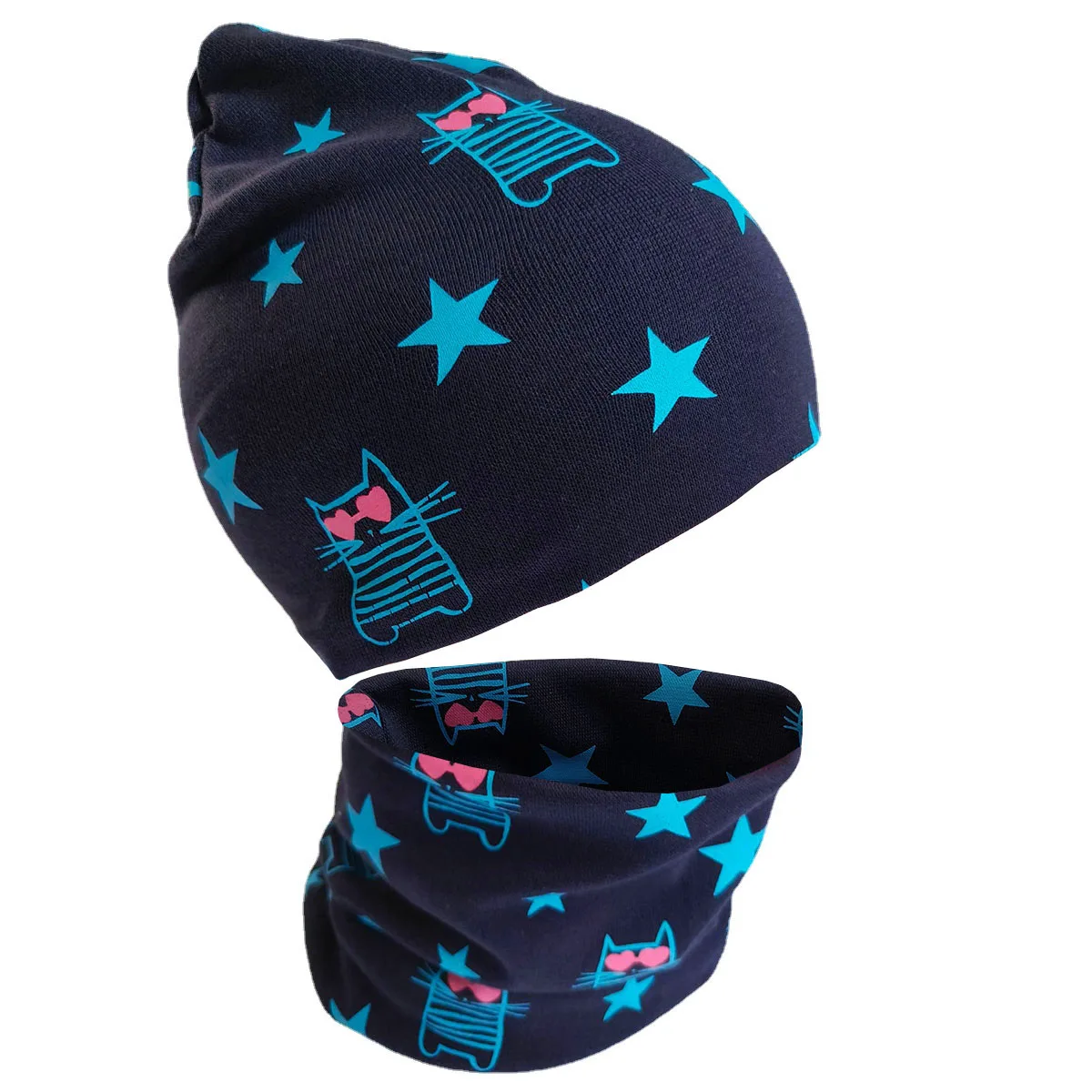 Jesienno-zimowy zestaw czapek dziecięcych Love Heart Cats Print Baby Girl Hat Boy Cap Infant Hat Scarf