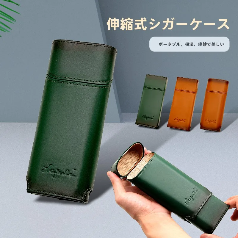 Etui-a-cigares-portable-luli-longueur-reglable-interieur-en-bois-et-cuir-etanche-a-l'humidite-fermeture-eclair