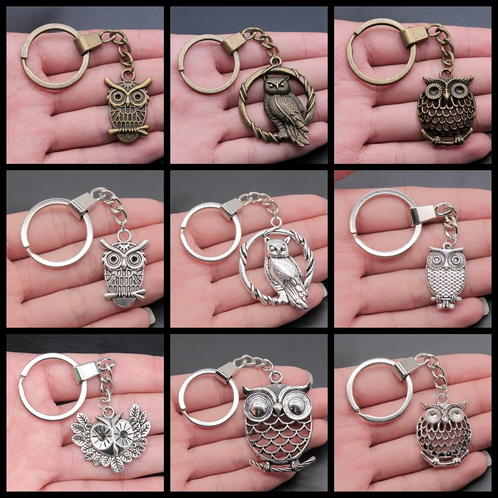 Men Keychain DIY Metal Holder Chain Vintage Owl Pendant Creative Party Jewelry Accessories Gift