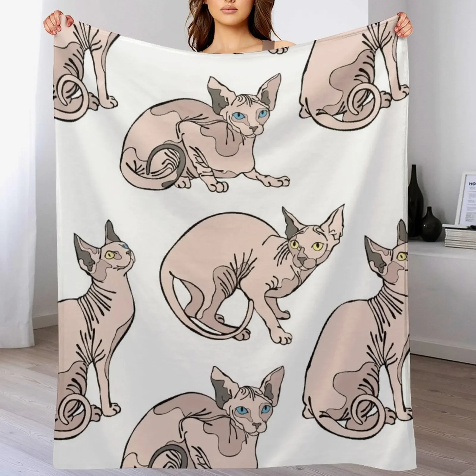 

Sphynx Cats Throw Blanket Custom Hair Tourist Giant Sofa Blankets