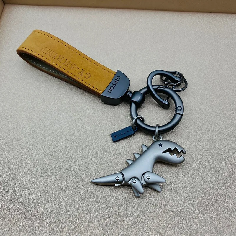 1PC Kleine Dinosaurier Auto Schlüsselbund Motorrad Dekorative Zubehör Einzigen Leder Metall Schlüsselbund Handtasche Anhänger Kleines Geschenk – Detail 6