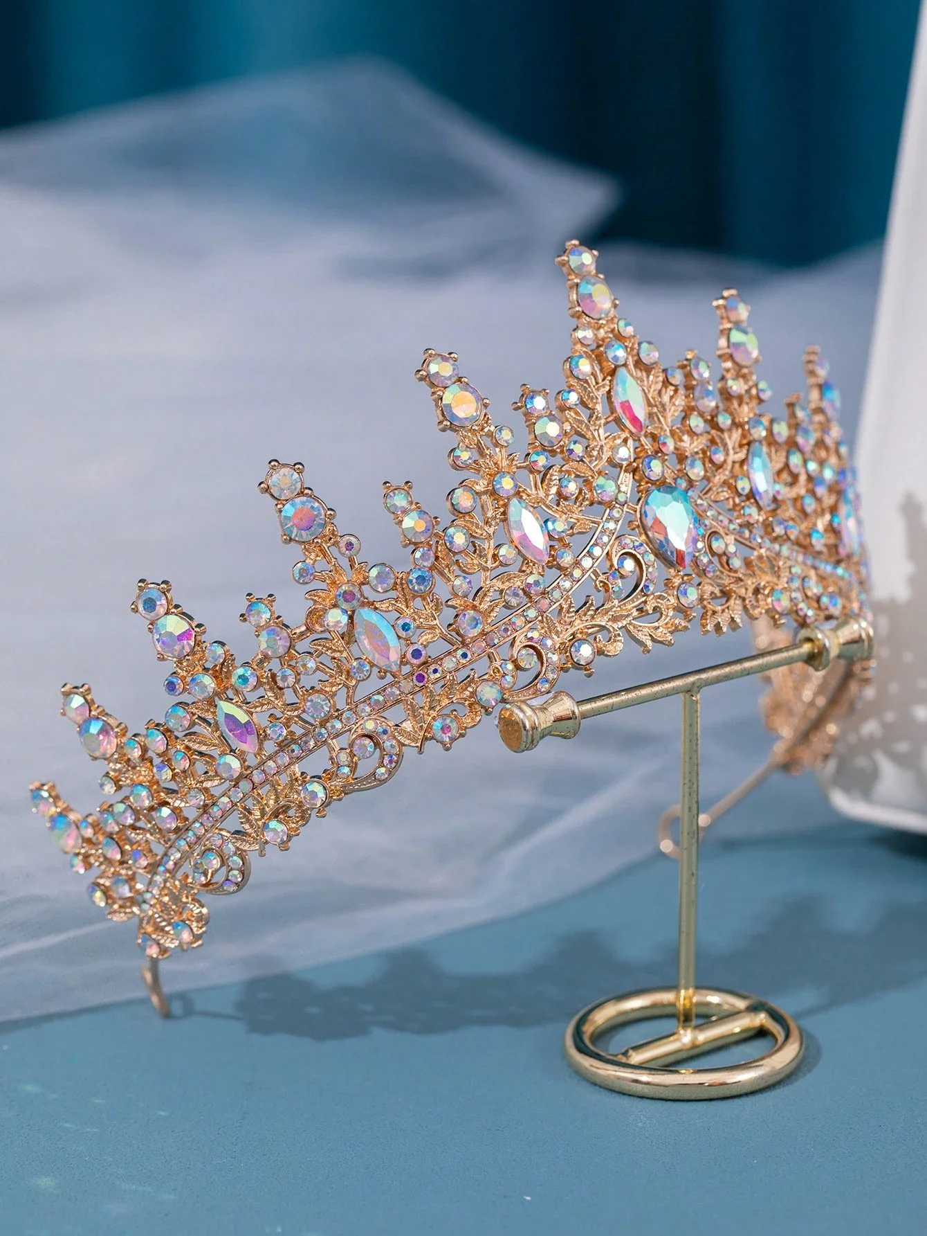 

1 шт. Женская свадебная повязка на голову с дизайном в виде короны из стразов, гламурная, для свадебной вечеринки, королевская тиара, аксессуары на День святого Валентина