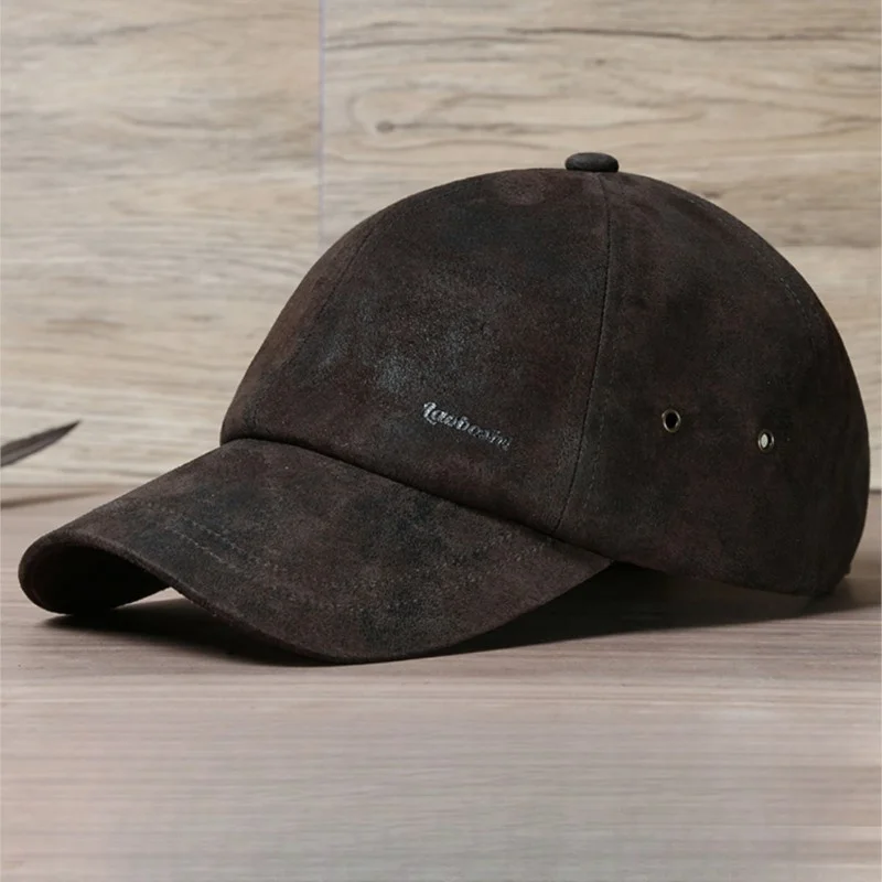 

Leather hat for men Plus size vintage baseball cap big around outdoor casual peaked