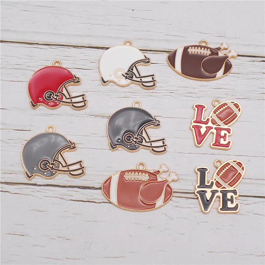 6/8PCS Mixed American Football Charms Enamel Rugby Ball Helmet Pendant Bracelet Necklace Jewelry Making Findings Accessory