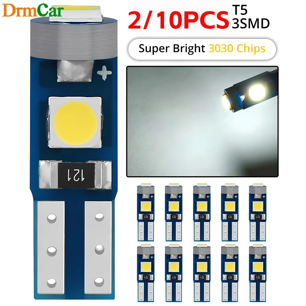 

2/10Pcs T5 3030 3SMD Car Led Bulb Ultra Bright 12V Canbus Signal Lights Interior Dashboard Indicator Wedge Auto Instrument Lamp