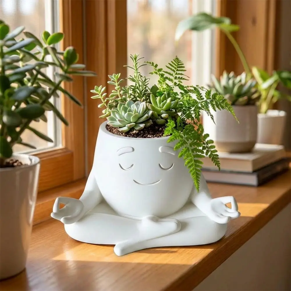 Sitting Posture 3D Printed Yoga Face Planter Novelty Gift Ornaments Succulent Flower Pot Unique Figurine Handicrafts