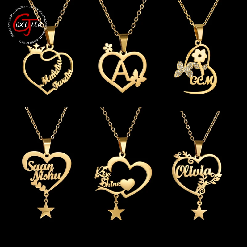 

Goxijite Customized Name Love Star Necklace For Lover Stainless Steel Personalized Necklace With Stone Crown Jewelry Gifts