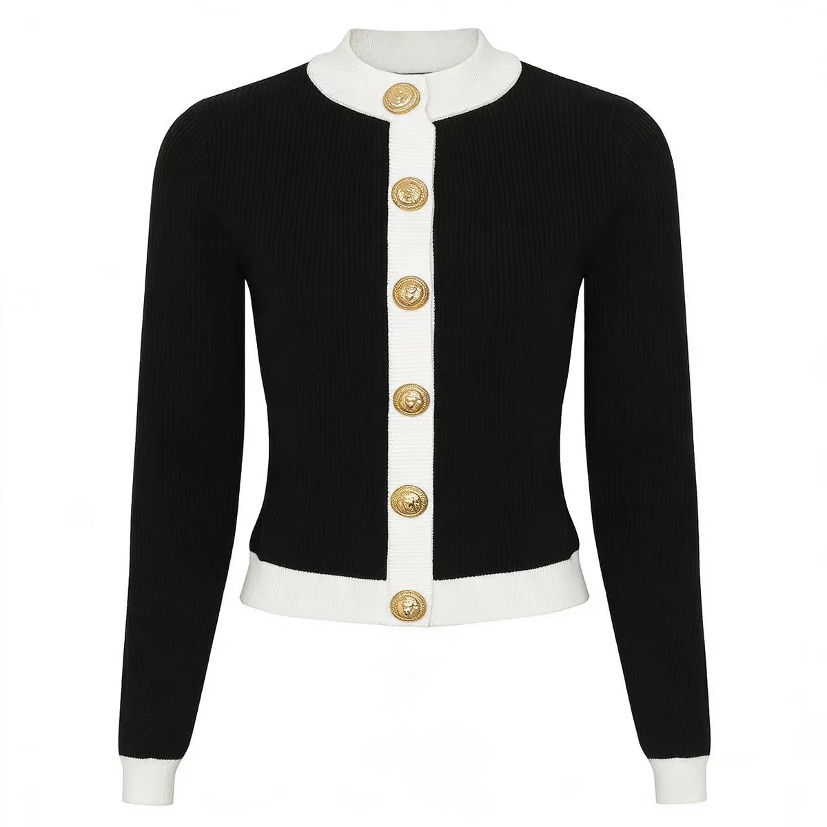 

2606 High-Quality Spring And Autumn New Fashionable Color-Block Women's Knitted Long-Sleeved Top, Elegant Cardigan Jacket