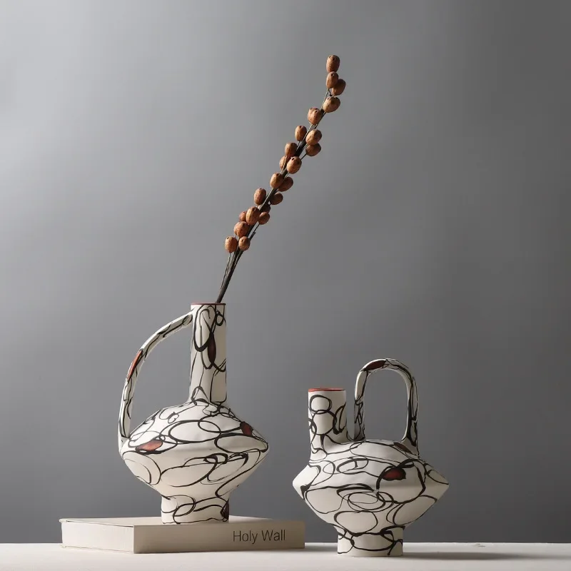 Creative Hand-painted Ceramic Vase Modern Flower Arrangement Dried Flower Decorations Ornaments Xuanguan Living Room Decoration