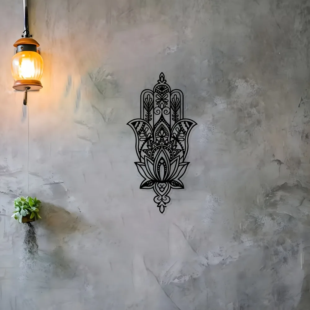 CIFBUY Iron Wall Art Hamsa Hand Evil Eye Metal Sculpture Rustproof Hanging Plaque Entrance Balcony Home Decor Sign