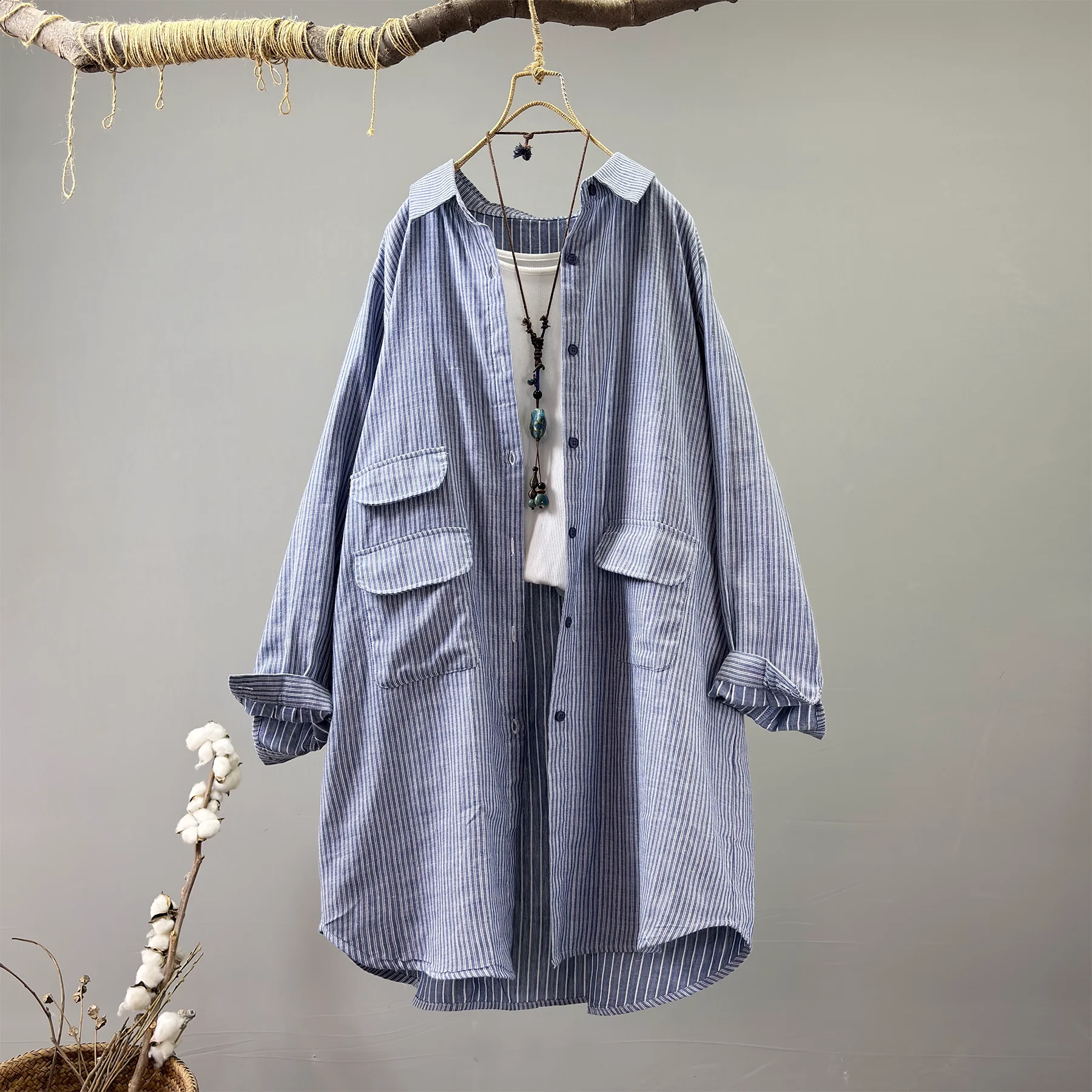 

Enianechu Bust 122 см, осенняя одежда, женская японская мода, розовые, синие полосатые рубашки и блузки, топы большого размера, кардиган, верхняя одежда