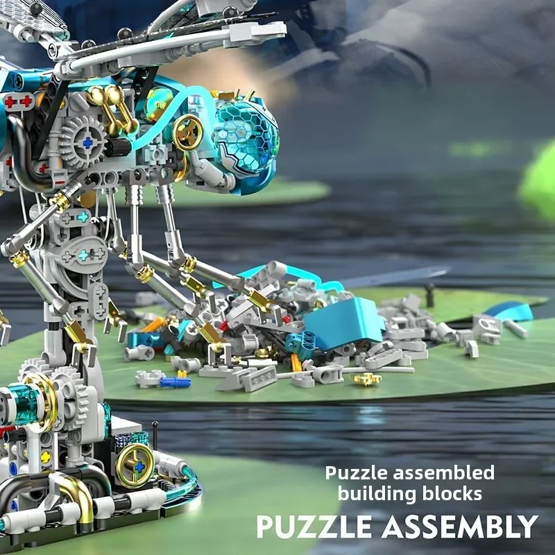 866 Pieces Mechanical Dragonfly Building Blocks Set Insect Building Blocks Model with Display Stand and Lights Gift for Adults