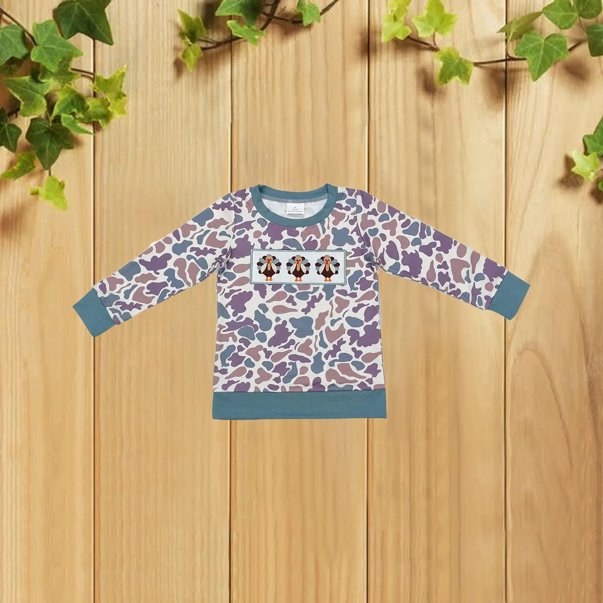 9.16 المطرزة تركيا التمويه الكاكي كم طويل الأطفال أفضل الاطفال المألوف تي شيرت مطبوع للبنين والبنات