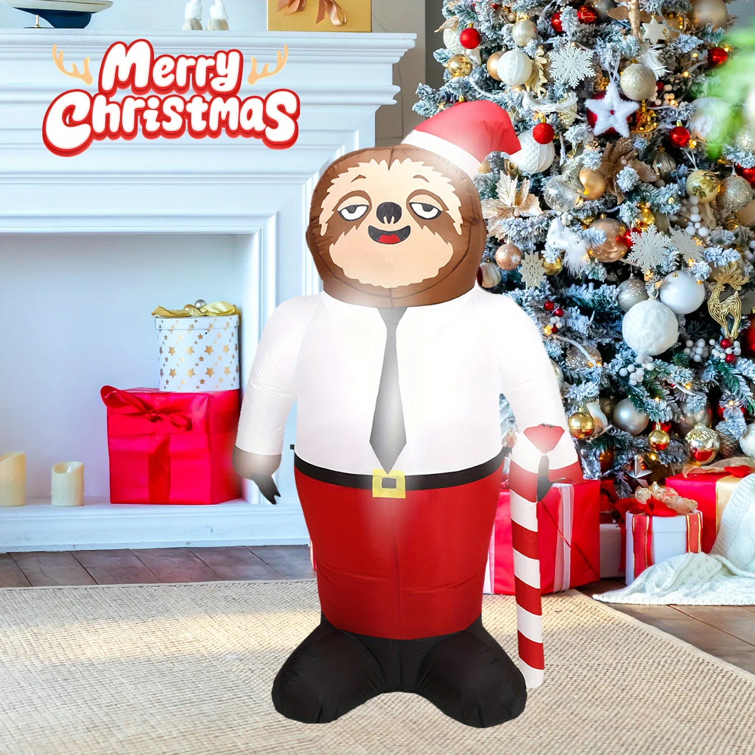 5.6FT Christmas Inflatable Sloth Gentleman with LED Lights Blow Up Yard Decoration for Garden Lawn Holiday Party Comical Inflatable Animal Holiday Decorations