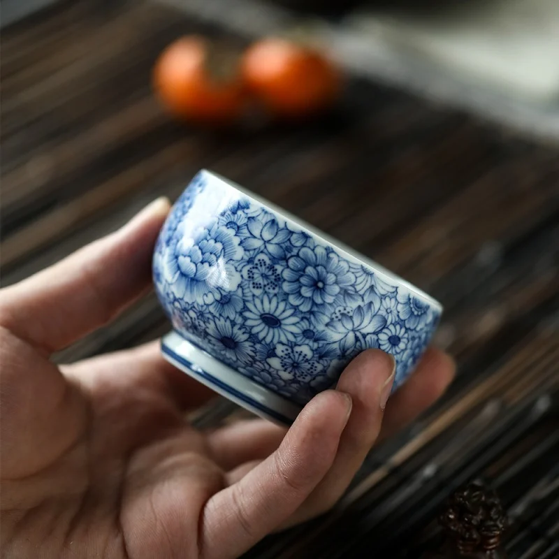 Wood Kiln Master Cup Blue and White Porcelain Blue and White Jingdezhen Porcelain Handmade Tea Cup Tea Cup Hand Painted Wanhua S