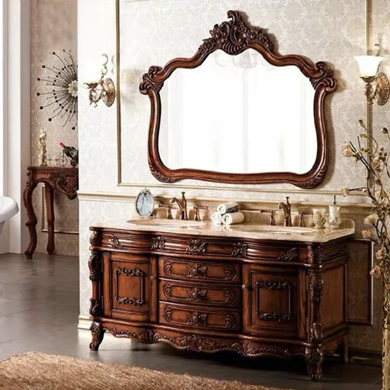 C Red Oak European Bathroom Cabinet Bathroom Wash Basin Washbasin Double Basin Combination Customization Luxury High-End