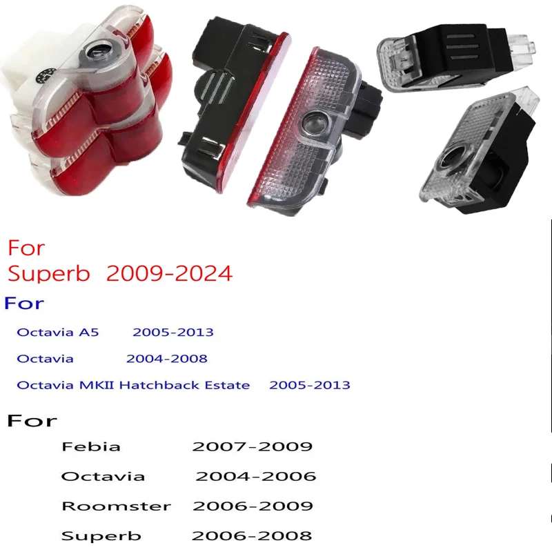 Image of 2-teiliges kabelloses LED-Willkommensprojektor-Geisterschattenlicht für Autotüren für Skoda Superb Octavia A5 Octavia Fabia Octavia Roomster Superb