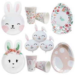 Easter Disposable Tableware Bunny Easter Eggs Shaped Paper Plates Plates Cup Bunny Balloon Baby Shower Birthday Party Supplies