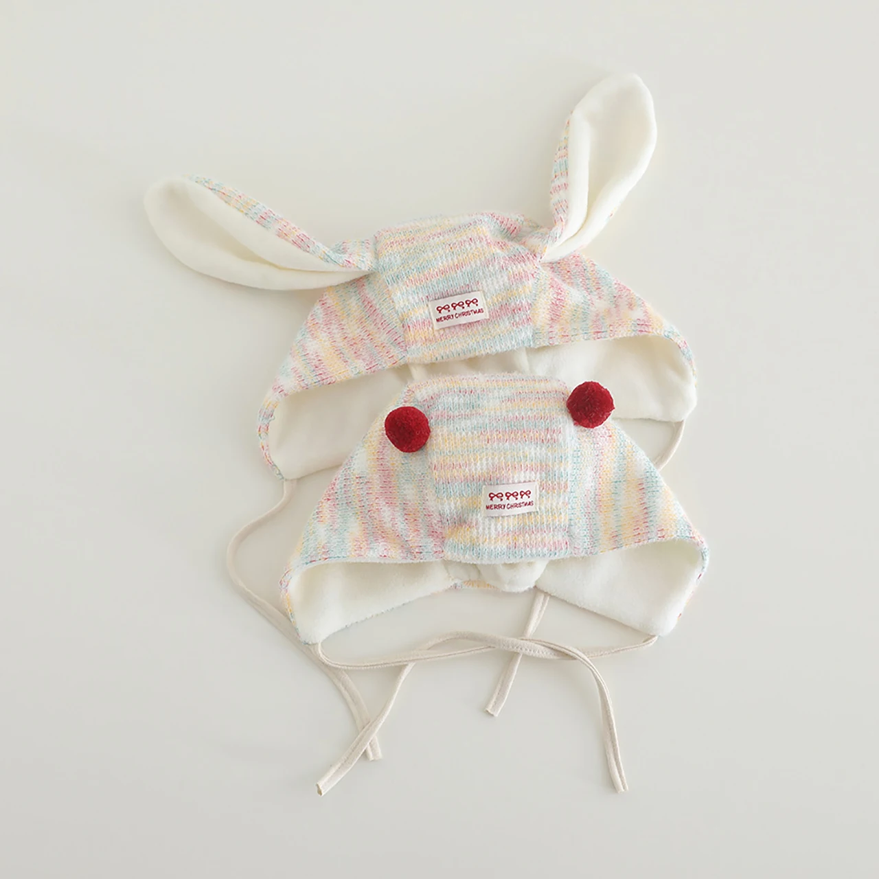 Red Plush Ball Lacing Ear Protection Cap Cute Long Ears Rabbit Headgear Bonnet Colorful Woolen Knit Hat Winter Warm Baby Beanies